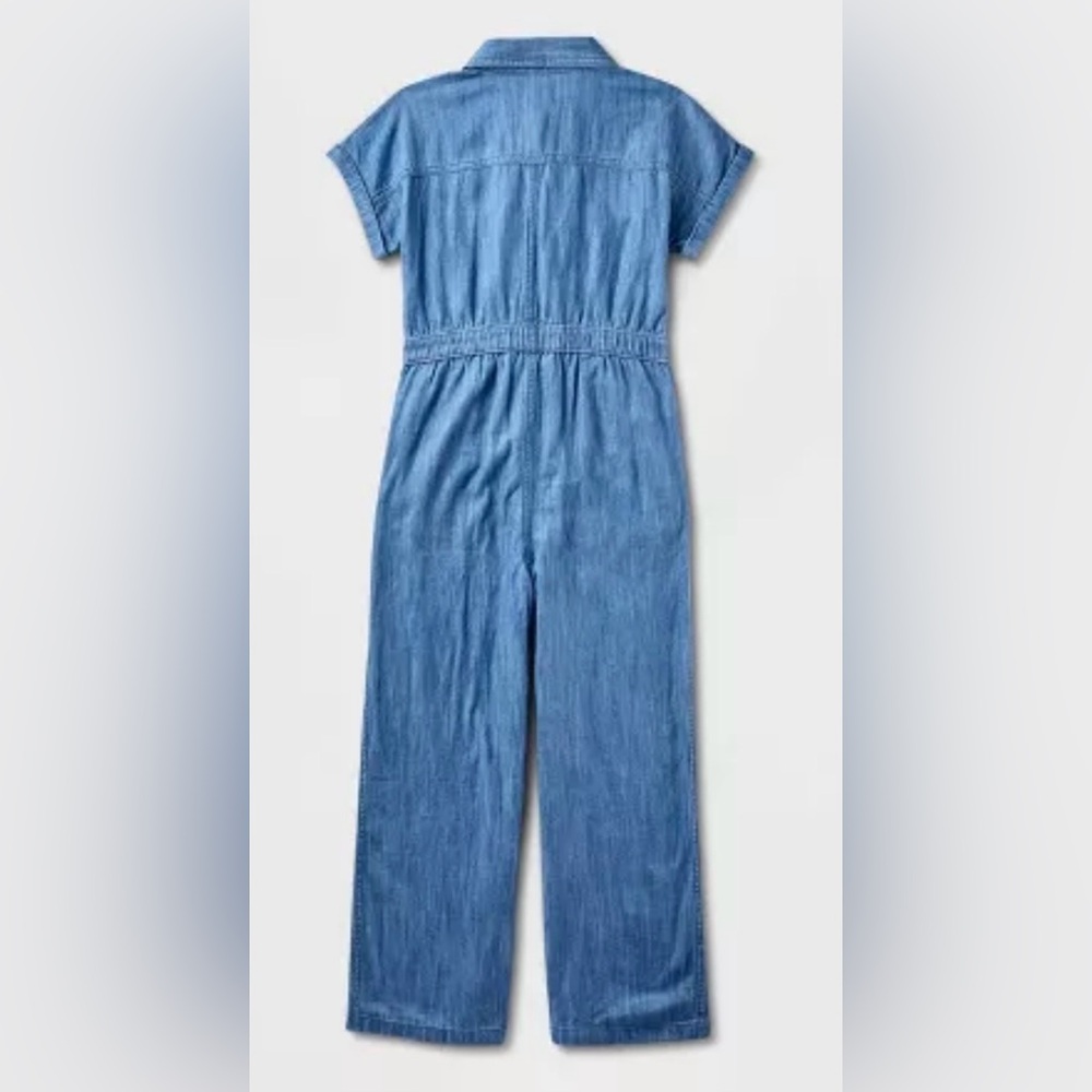 Girls Adaptive Short Sleeve Jumpsuit-Medium Wash XL(14) - Picture 4 of 5